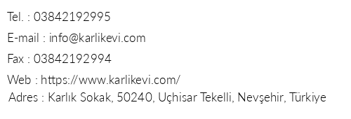 Karlk Evi Butik Hotel Uhisar telefon numaralar, faks, e-mail, posta adresi ve iletiim bilgileri